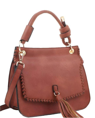 Top Handle Tassel Crossbody Bag - Brown