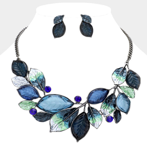 Epoxy Leaf Vine Necklace Set