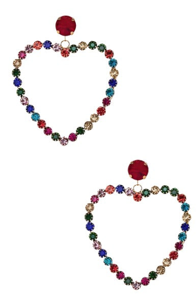 Crystal Heart Earrings - Multi-Colored