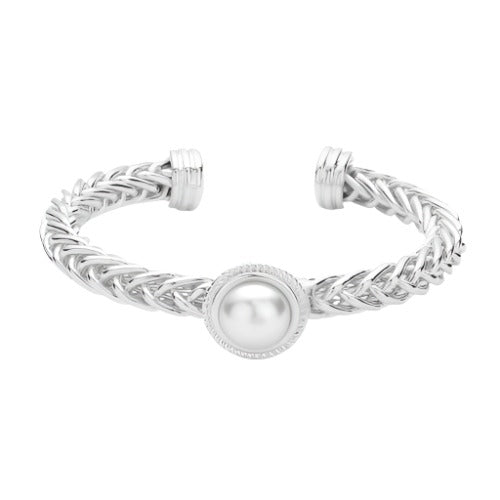 Pearl Pointed Textured Metal Cuff Bracelet