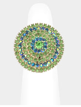 Rhinestone Paved Circle Ring - Green