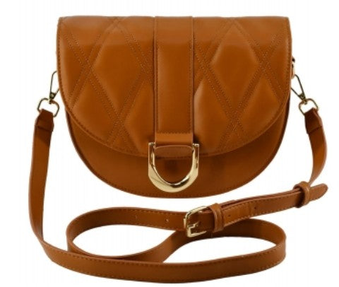 Quilted Flapover Crossbody - Cognac