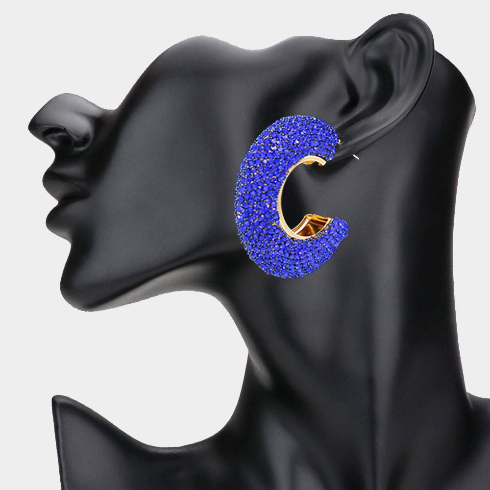 Rhinestone Evening Hoops - Royal Blue