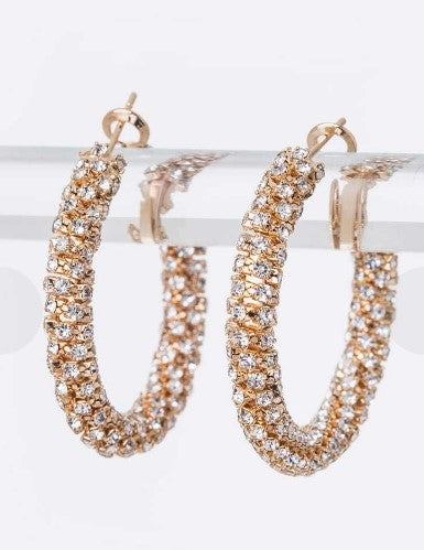 Small Rhinestone Wrapped Hoops - Gold