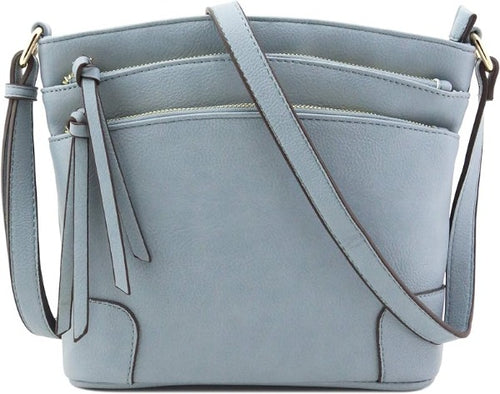 All-In-One Tassel Detailed Crossbody Bag/ Messenger Bag - Blue/Grey