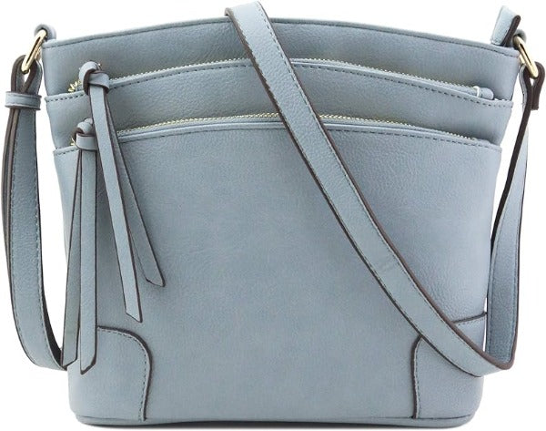 All-In-One Tassel Detailed Crossbody Bag/ Messenger Bag - Blue/Grey