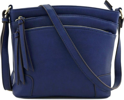 All-In-One Tassel Detailed Crossbody Bag/ Messenger Bag - Navy