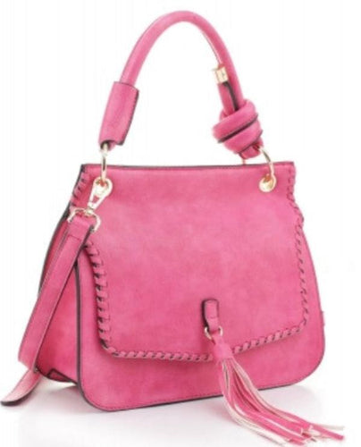 Top Handle Tassel Crossbody Bag - Hot Pink