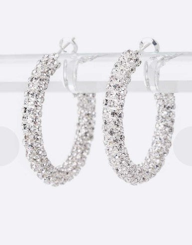 Small Rhinestone Wrapped Hoops - Clear