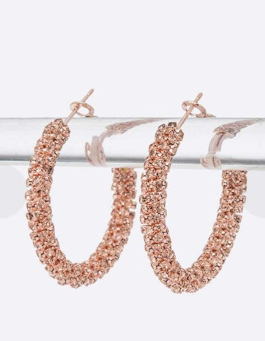 Small Rhinestone Wrapped Hoops - Rose Gold