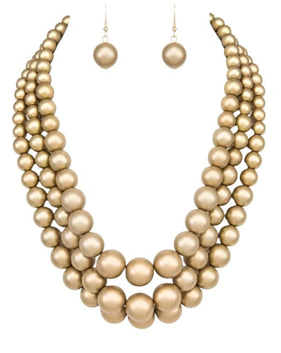 Layer Pearl Statement Necklace Set - Gold