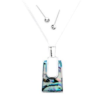 Abalone Stone Metal Trim Pendant Necklace Set