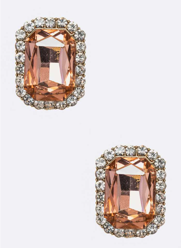 Crystal Stud Earrings - Peach