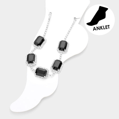 Emerald Cut Stone Evening Anklet - Black