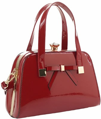 Jewel-Top Rhinestone Frame Patent Shoulder Bag - Ruby