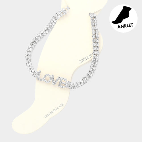 Love Message Rhinestone Evening Anklet - Rhodium