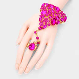 Rhineston Pave Hand Chain - Hot Pink