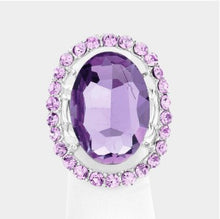 Rhinestone Trimmed Oval Cut Ring - Lavender