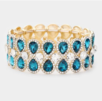 Teardrop Glass Crystal Pave Stretch Evening Bracelet