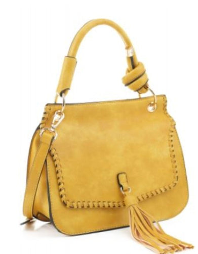 Top Handle Tassel Crossbody Bag Mustard